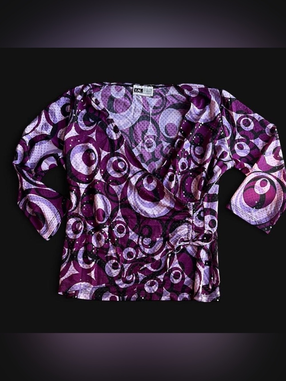 Y2K Retro Sequined Cinched Wrap Blouse Size M